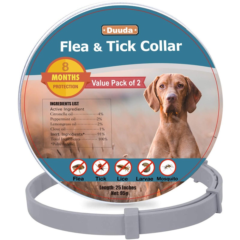 Duuda 2 Pcs of Tick and Flea Collar for Dogs - 8 Months Continuous Protection and Prevention - Waterproof and 100% Natural Essential Oil Extract - Adjustable for All Breeds and Size - PawsPlanet Australia