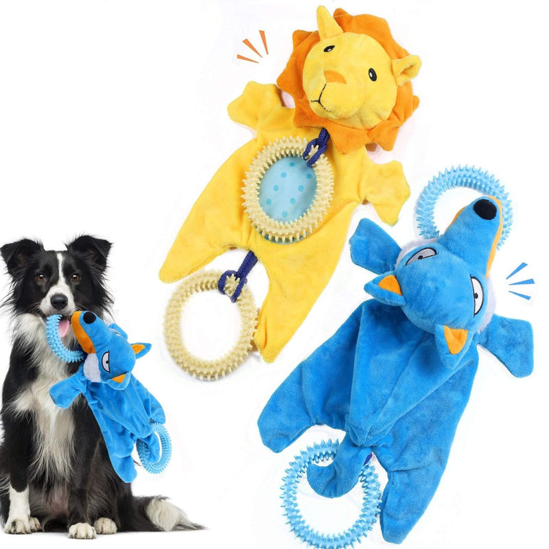 [Australia] - YAMI Dog Squeaky Chew Toys 2 Pack, Durable Plush Tug of War Dog Toys Interactive Dog Toys, Puppy Teething Toys with Teething Rings and Squeaker 