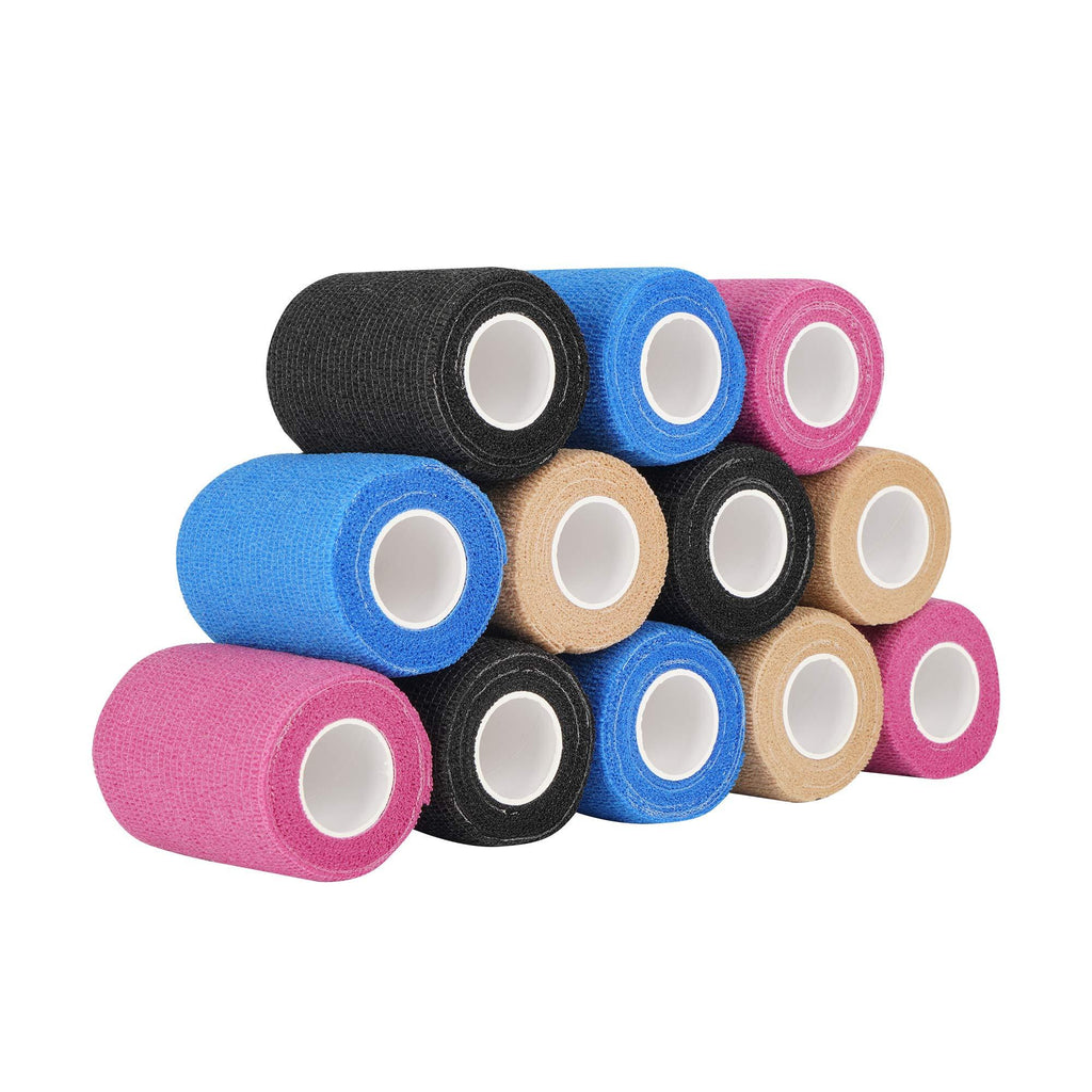 12 Rolls Vet Wrap Cohesive Bandages 7.5 cm x 4.5 m Assorted Colors (Blue, Beige, Black, Pink) - PawsPlanet Australia