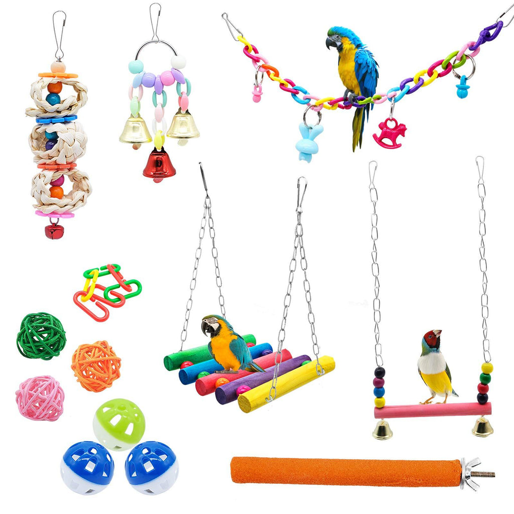 [Australia] - 13 Pack Bird Parrot Toys Hanging Bird Cage Hammock Swing Chewing Toys with Bells Colorful Chain Rattan Balls Perch for Small and Medium Bird Parakeets Macaws Love Birds Finches 