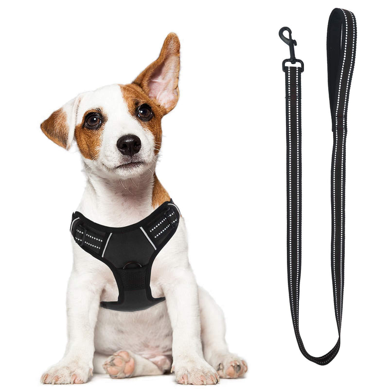 [Australia] - Dog Harness, No-Pull Pet Harness with a Matching dog Leash - Breathable Chest Padded Mesh Adjustable Reflective Dog Vest, Front/Back Leash Clips and Easy Control Handle for Outdoor Walking Training XS(Neck: 10-14"|Chest: 12-15") Black 