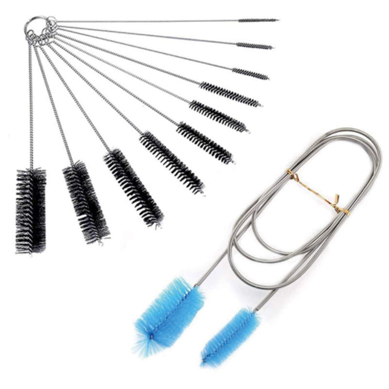 U/S 11Pcs Aquarium Filter Brush Set, Stainless Flexible Cleaning Brush Double Ended Canister Filter Tube Hose Pipe Clean and 10 Pcs Different Sizes Bristles Brushes, for Fish Tank and Home Kitchen - PawsPlanet Australia