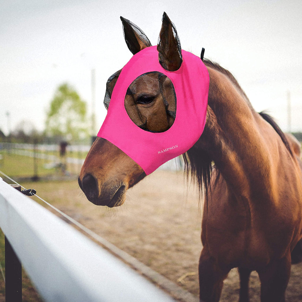 Sampson Horse Fly Mask，Fly Masks for Horses with Ears, Smooth & Elasticity Lycra Fly Mask, Equine Fly Repellent and UV Protection, Full Size for Pony&Cob&Horse Large Pink - PawsPlanet Australia
