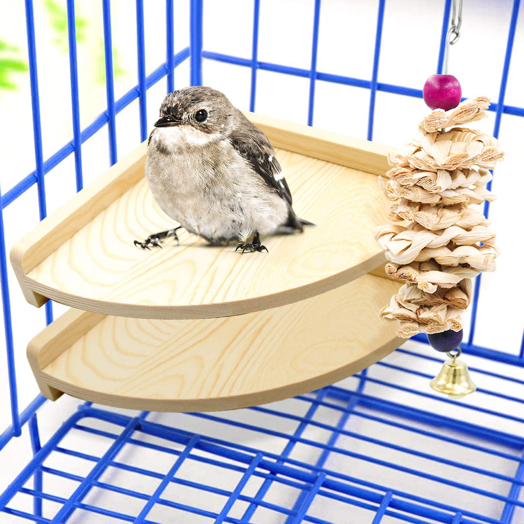 suruikei 2 Pack Bird Perch Platform, Parrot Stand Sector Playground Wood Perch Stand Toy Cage Accessories Exercise Toy for Parakeet Conure Cockatiel Budgie Gerbil Rat Mouse Chinchilla Hamster Set 1 - PawsPlanet Australia