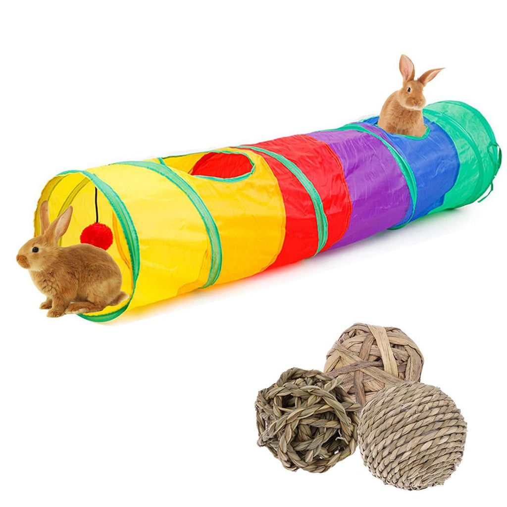 Linifar Bunny Tunnel, Size - 47 x 10 in, Small Animal Large Tunnel Collapsible Hideaway Tunnel Tube with 3 Pack Grass Ball Chew Toys for Rabbit Guinea Pig Hamster Chinchilla Gerbil Ferret Rat - PawsPlanet Australia