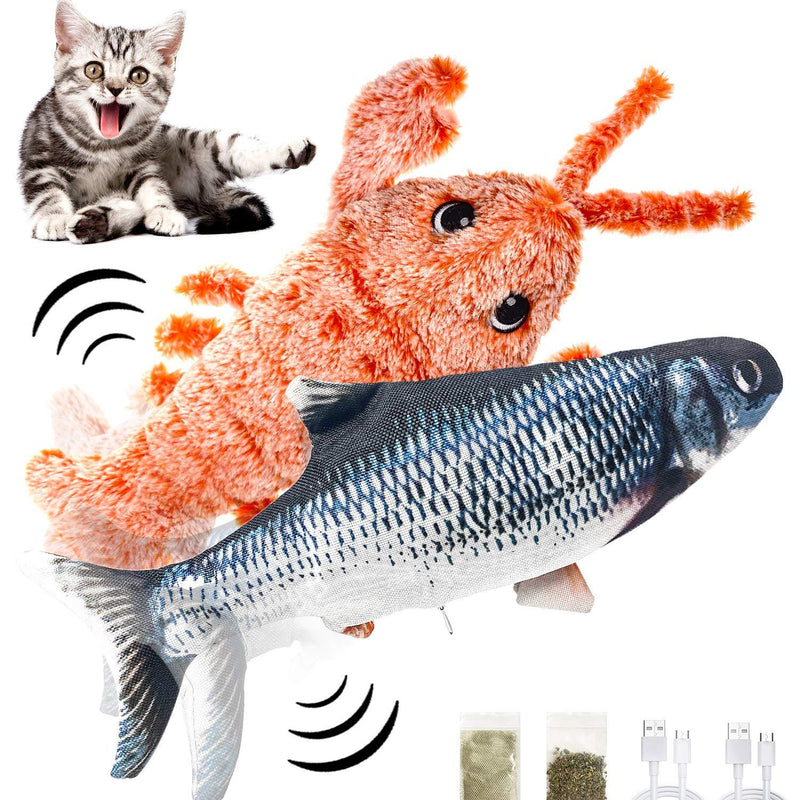 [Australia] - Yoochee 2 Pack Moving Fish & Lobster Cat Toy, Electric Flopping Oxford/Plush Cat Toy, Interactive Wiggle Catnip Toys, Realistic Fish Toy for Indoor Kitten, 500mAh Large Capacity Rechargeable Toys 