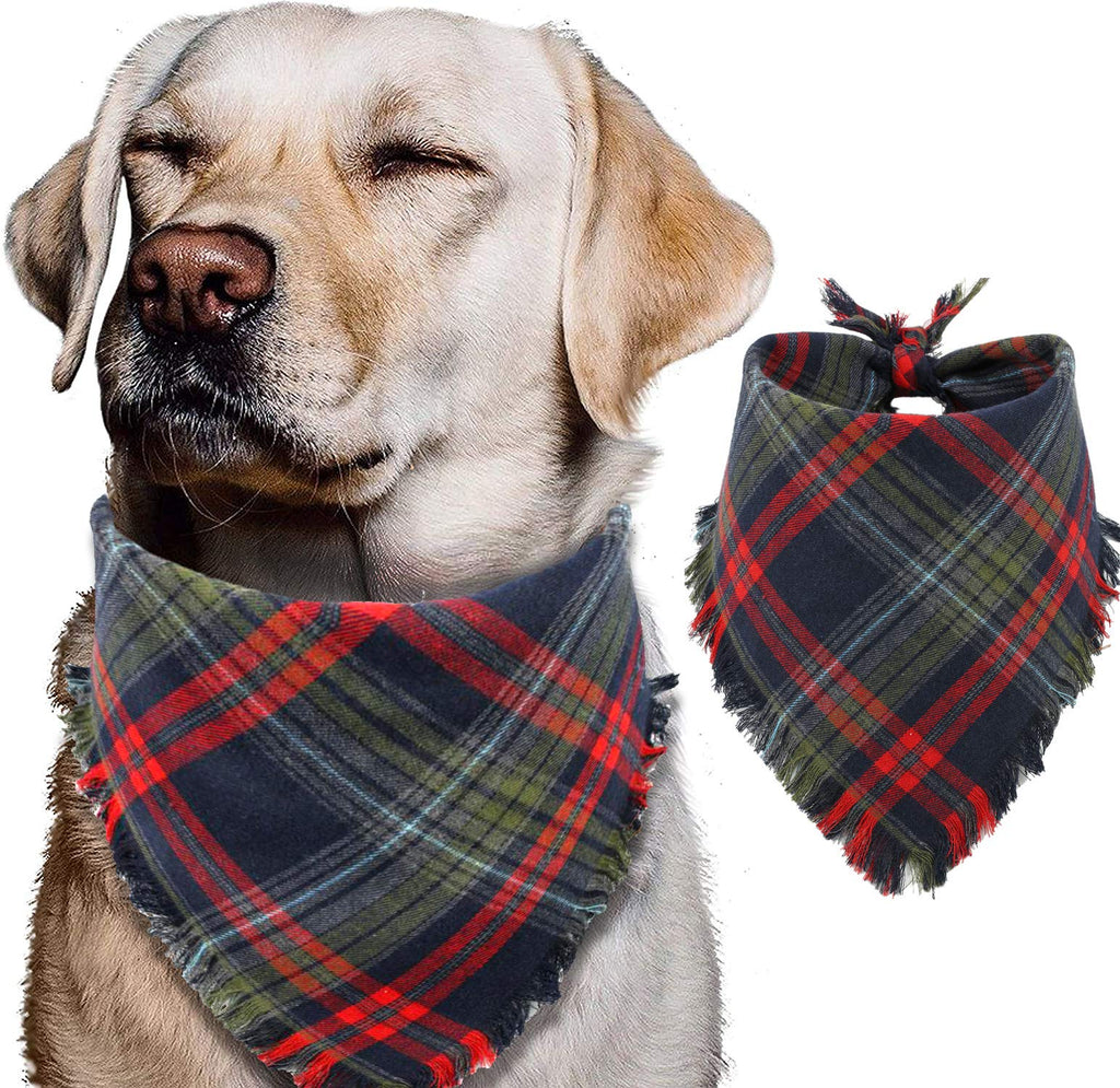 [Australia] - Pawskido Plaid Dog Bandana Christmas, Holiday Bandana with Tassels for Dogs 