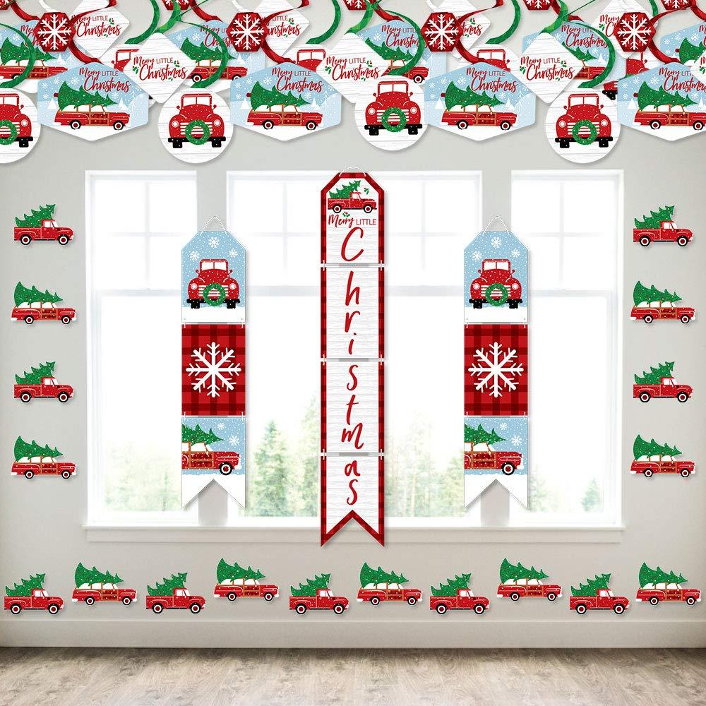 Big Dot of Happiness Merry Little Christmas Tree - Wall and Door Hanging Decor - Red Truck and Car Christmas Party Room Decoration Kit - PawsPlanet Australia