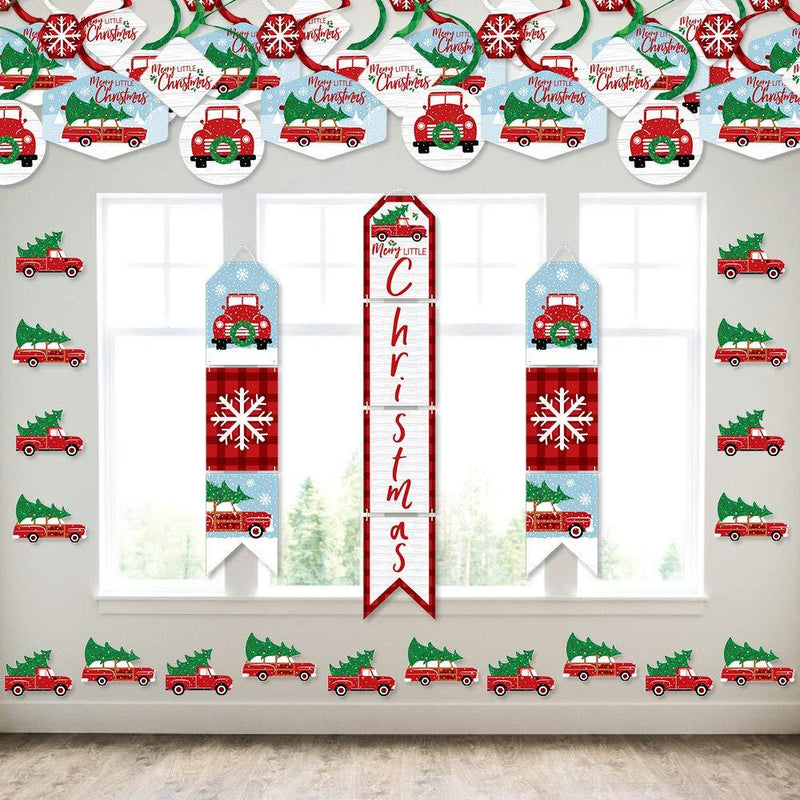 Big Dot of Happiness Merry Little Christmas Tree - Wall and Door Hanging Decor - Red Truck and Car Christmas Party Room Decoration Kit - PawsPlanet Australia