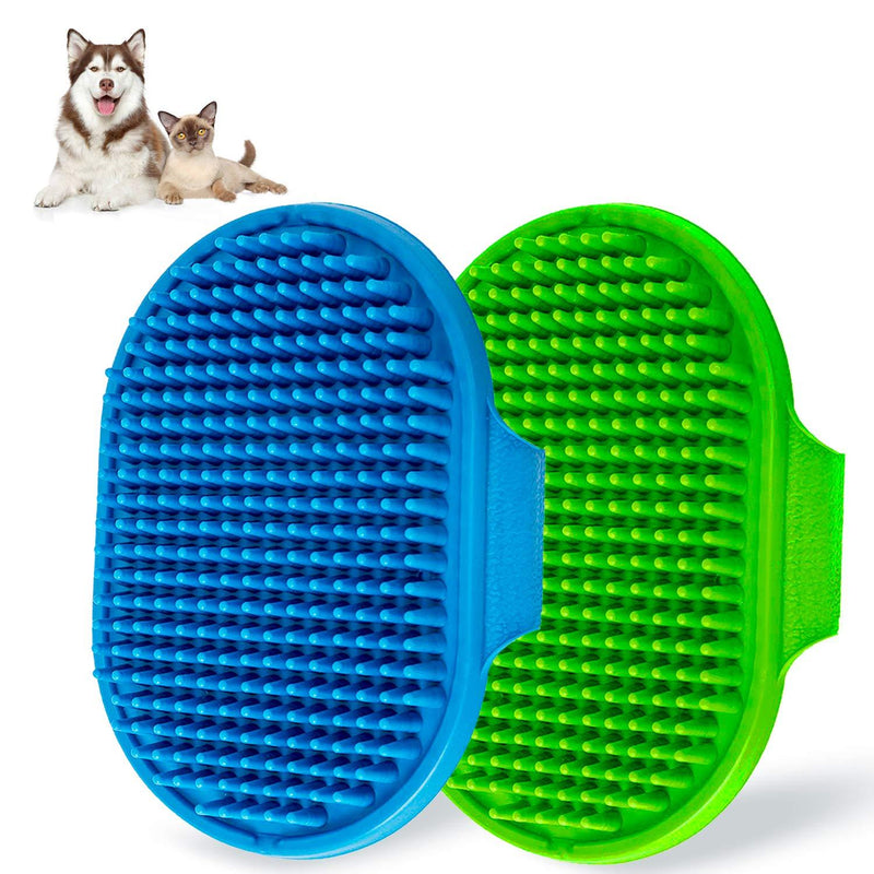 [Australia] - Aoche Dog Bath Brush, Pet Bath Comb Brush Soothing Massage Rubber Comb 2pcs with Adjustable Ring Handle for Long Short Haired Dogs and Cats (Bule+Green) bule+green 