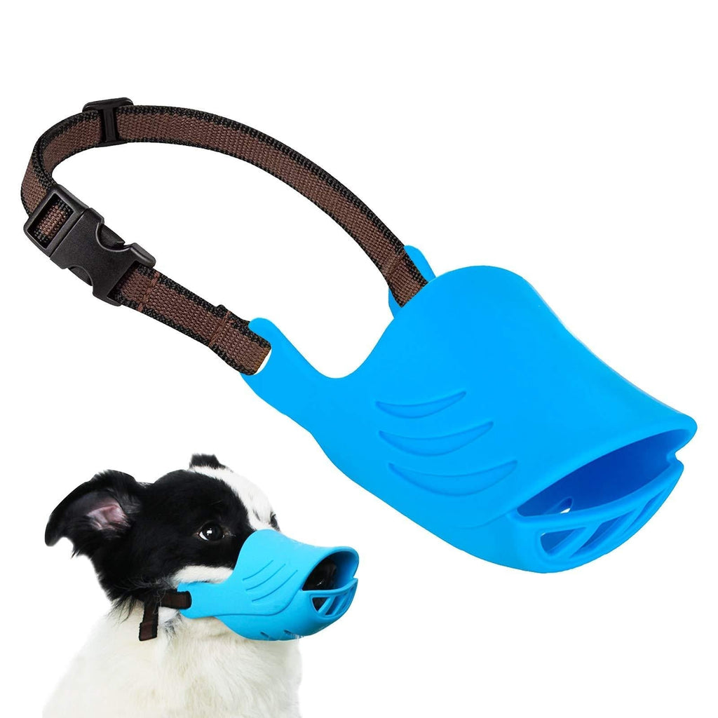 [Australia] - LUCKYPAW Dog Muzzle for Small Dogs Corgi Poodle to Prevent Barking, Biting, and Chewing, Soft Duck Silicone Mouth Cover with Adjustable Strap S Blue 