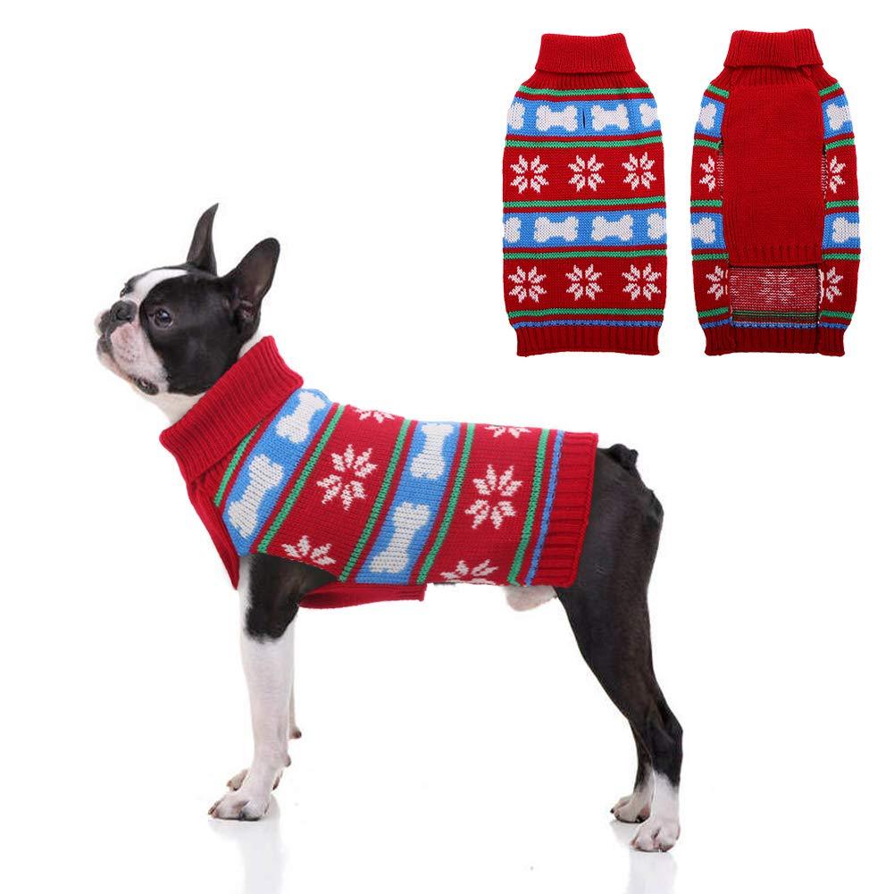 [Australia] - IDOMIK Dog Sweater for Small Medium Dogs Pup Plaid Knitwear Turtleneck Pullover Coat Cold Weather Knitting Jacket with Leash Hole Puppy Warm Knitted Vest Pet Clothes Apparel for Autumn/Fall & Winter XS blue bone 