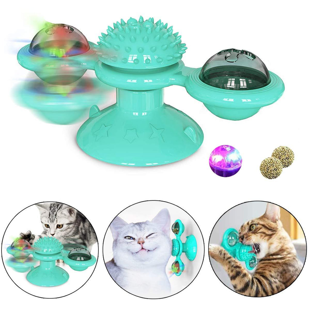 [Australia] - HH HHAO SPORT Windmill Cat Toy Turntable Cat Spinning Toy Teasing Interactive Cats Suction Cup Toy Indoor Cat Spinner Aggressive Kitty Toy Massage/Tickling Ball with Glowing Ball and Catnip Blue 