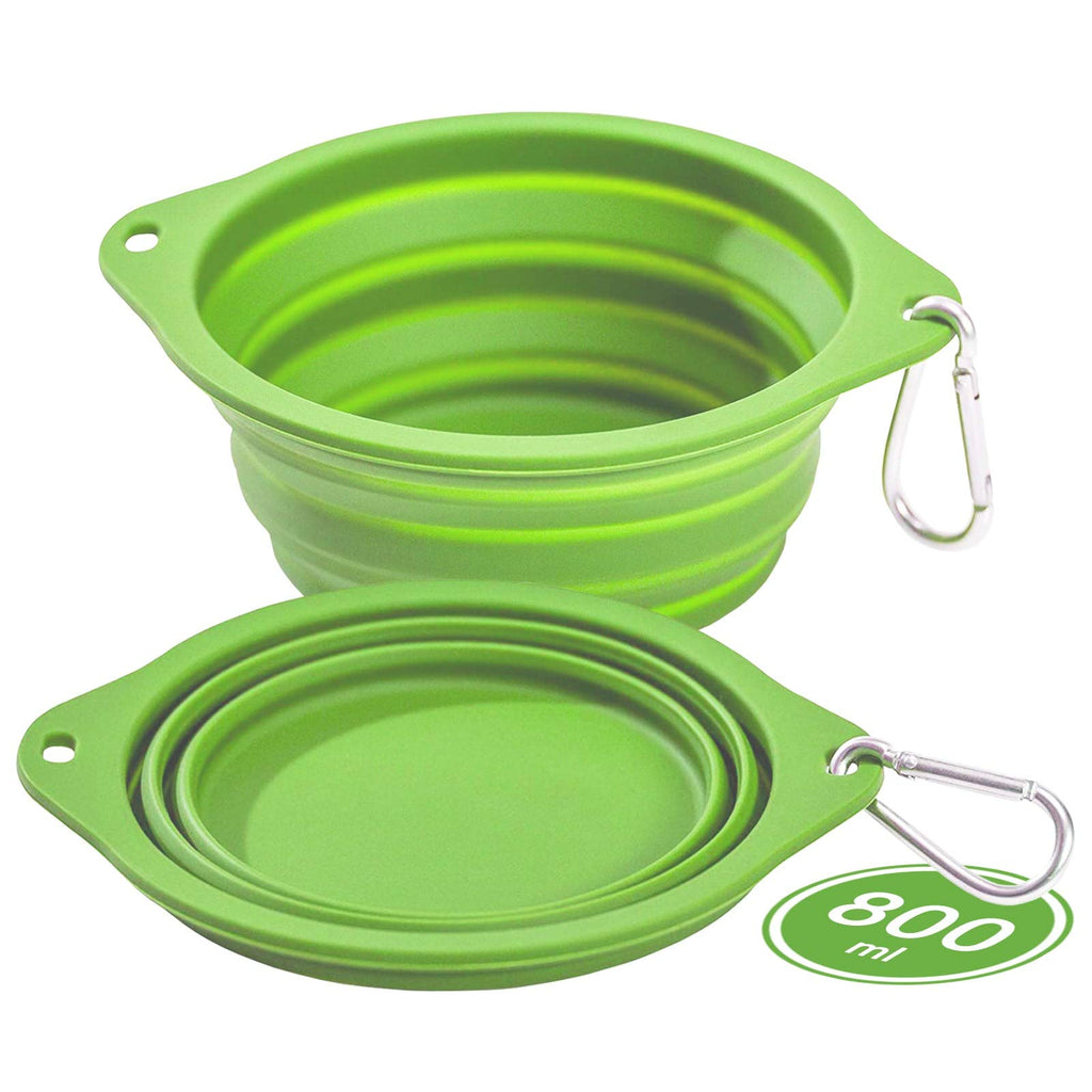 Collapsible Dog Bowls - CFMOUR Travel Water Bowl for Small Medium Dogs Cats, 27oz Portable Pet Foldable Feeding Watering Dish for Hiking Camping Walking, Food Safe Silicone & No Plastic Rim, Green - PawsPlanet Australia