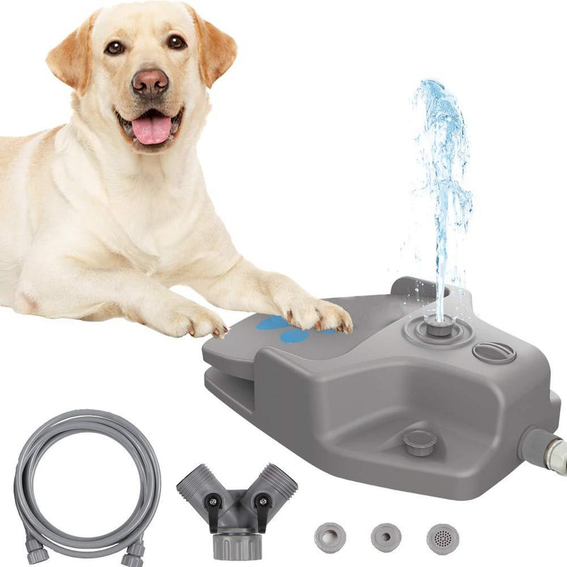 Dog Water Fountain Step on Dog Sprinkler Toy, Automatic Pet Drinking Fountain Paw Activated Dog Watering Dispenser with 3 Nozzles, 9.8ft Hose & 2-Way Splitter for Small Medium Large Dogs Outdoor Fun Dark Grey - PawsPlanet Australia