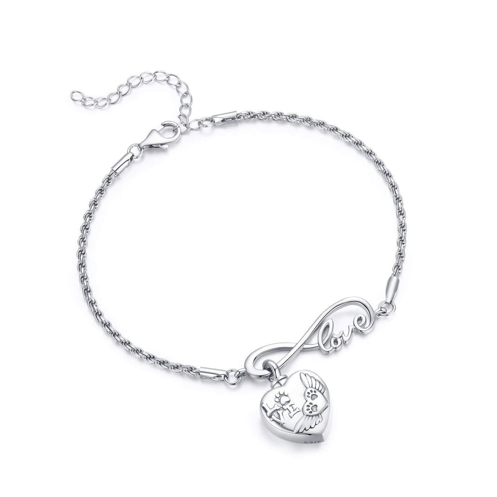 LOOVE Sterling Silver Pet Cremation Bracelet For Ashes, Dog Paw with Angel Wing Heart Urn Bracelet for Dog Cat Ashes, Keepsake Charm Jewelry Memorial Gift - PawsPlanet Australia