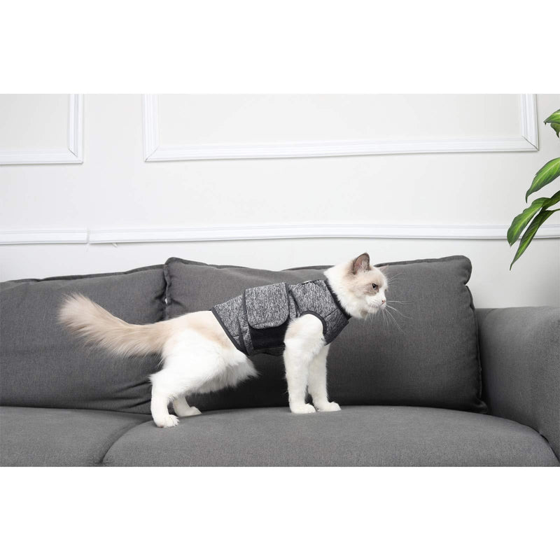 [Australia] - Glorisun Anxiety Shirt for Cats - Professional Keep Calm Cats Clothes - Cat T-Shirt Soothes Muscles, Joints, and Pain S(Neck:7.08"; Chest:11.81"; Back:9.44") Dark Grey 