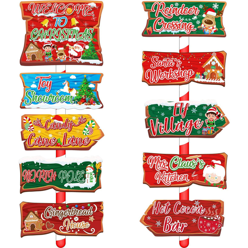 20 Pieces Christmas Party Directional Signs Welcome North Pole Signs Winter Party Directional Sign Street Photo Prop Cutouts Sign for Christmas Holiday Theme Party Decoration - PawsPlanet Australia