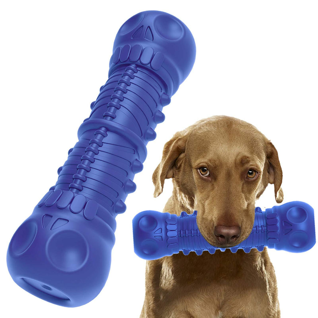 [Australia] - QUESPLE Squeaky Dog Chew Toys for Aggressive Chewers, Indestructible Tough Durable Dog Toothbrush Toys for Medium Large Dogs Natural Rubber Dental Care Blue 