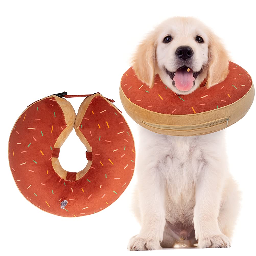 BINGPET Dog Inflatable Recovery Collar - Soft Pet Surgery Collar for Dogs & Cats, Comfortable Protective E Collar Prevent from Licking, Biting Wound, Cute Donut Design Small(Pack of 1) Orange - PawsPlanet Australia