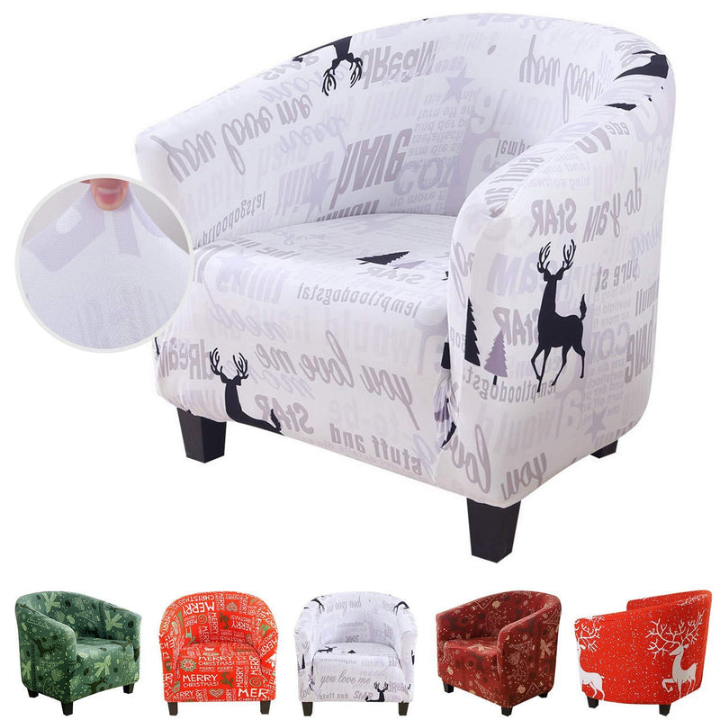 SearchI Christmas Club Chair Slipcovers Stretch Tub Chair Covers Soft Spandex Armchair Cover Xmas Couch Chair Covers Non-slip Barrel Chair Slipcovers Furniture Protector Cover for Christmas Decoration Xmas White - PawsPlanet Australia