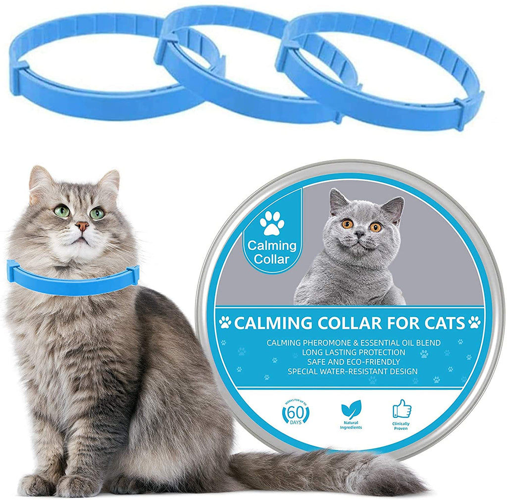 Wustentre 3 Pack Calming Collar for Cats, Cat Calming Collars, Natural Cat Pheromones Calming Collar, Adjustable Cat Anxiety Collar Reduce Anxiety Kitten Calm Collar for Cats (Blue) Blue - PawsPlanet Australia