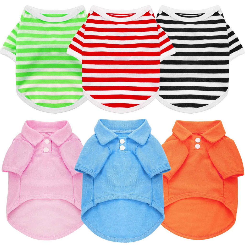 [Australia] - 6 Pieces Dog Shirt Cotton Pet Polo Shirts Striped Colorful Pet Puppy Apparel Sweatshirt Elastic Breathable Dog Clothes for Small to Medium Dogs Puppy 
