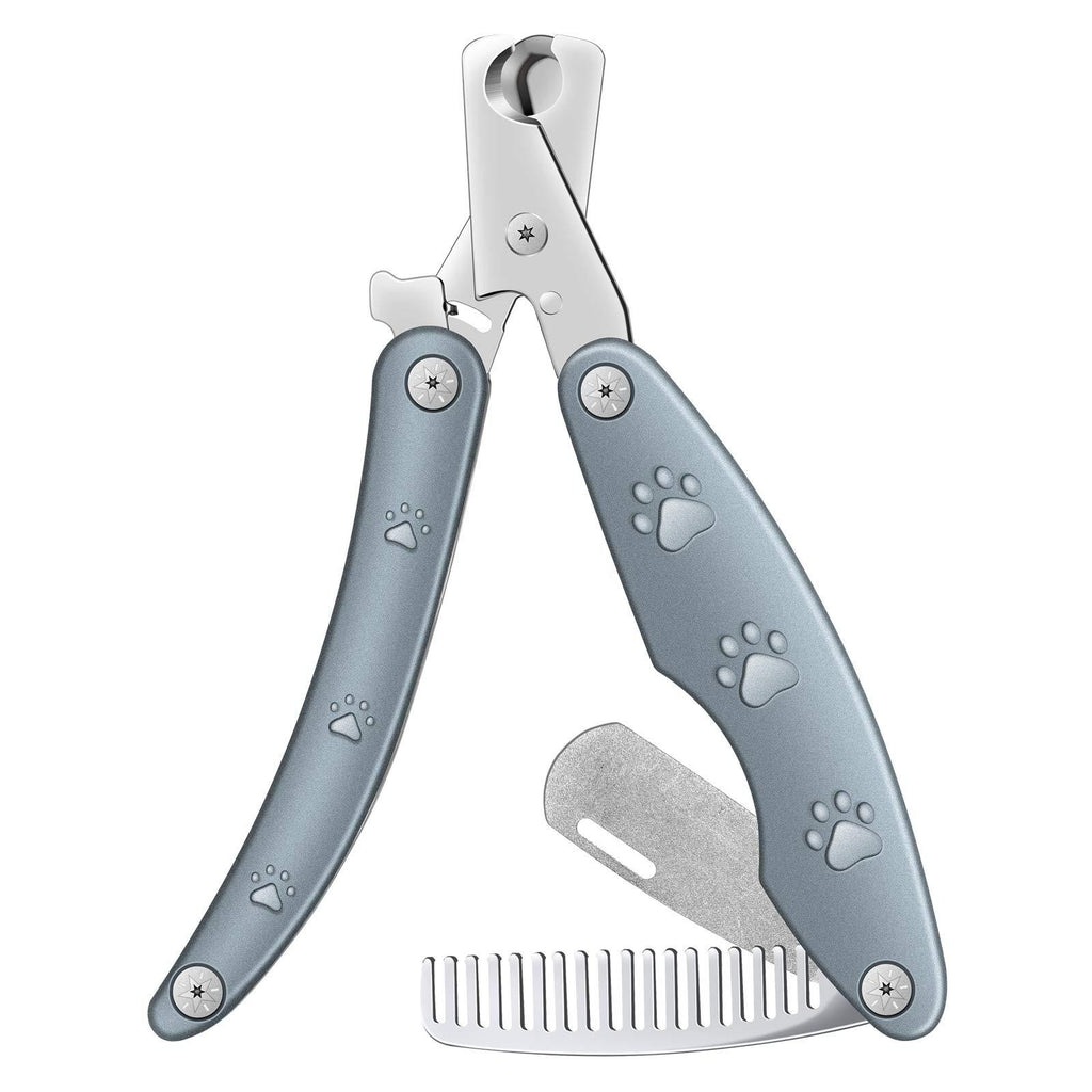 [Australia] - By-Heart Dog Nail Clippers, Foldable Pet Nail Trimmers with Safety Guard & Lock, Free Nail File and Comb, Professional Pet Nail Clippers for Large and Small Animals, Gray 