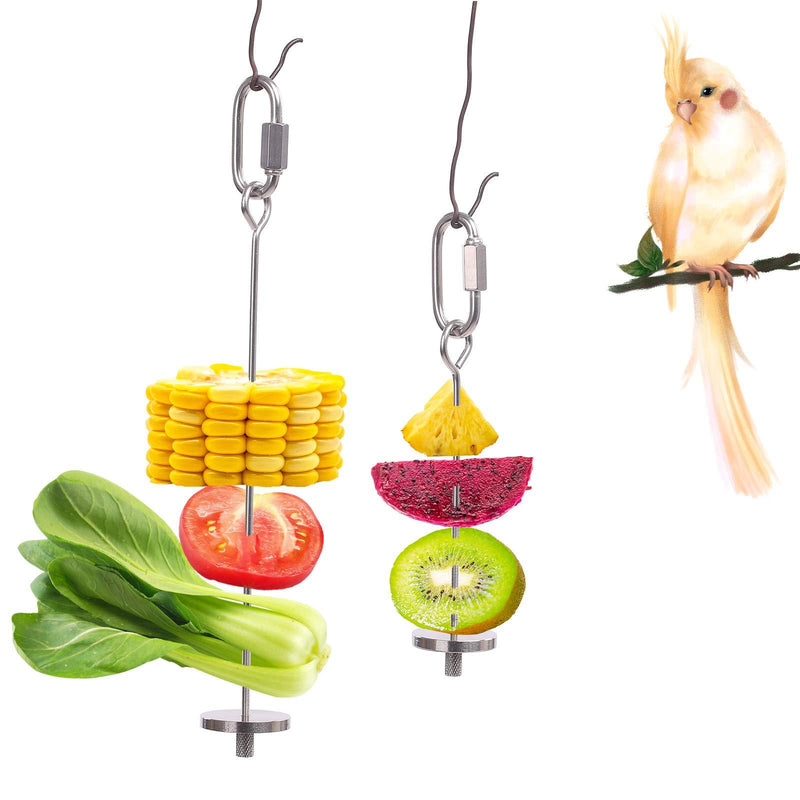 QBLEEV Bird Food Holder, Bird Feeders, Stainless Steel Parrot Fruit Vegetable Stick Holder, Foraging Toy, Bird Treat Skewer 2 Pack - PawsPlanet Australia