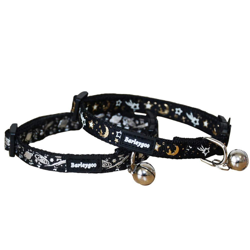 2PCS Breakaway Cat Collars with Bell Galaxy Moon Star Pattern Adjustable Safety Puppy Collar Black & Black Galaxy & Moon Star - PawsPlanet Australia