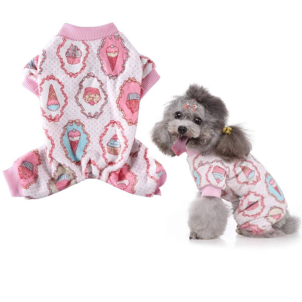 [Australia] - Vehomy Xmas Dog Pajamas for Girl Dog Pink Christmas Dog Pajamas with Ice-Cream Cone Cupcake Pattern Soft Fleece Pet Winter Pajamas Dog Onesies Jumpsuit Pjs Sweater Clothes for Small Dogs and Cats S 