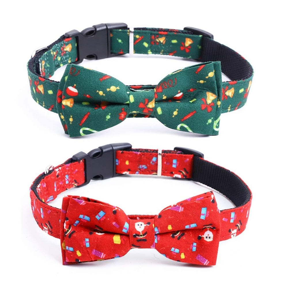 [Australia] - Vehomy 2PCS Dog Christmas Collars with Bowtie Dog Collar with Xmas Santa Claus Bells Patterns Adjustable Buckle Pet Dog Bowtie Collars for Small Medium Large Dogs S 