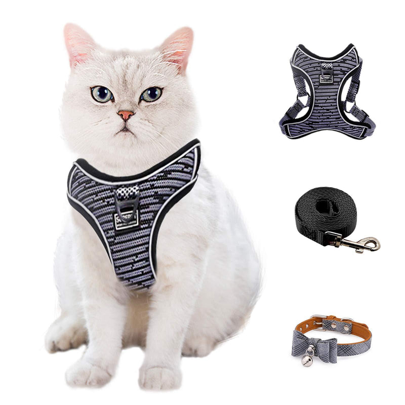 [Australia] - Cat Harness and Leash for Walking, Escape Proof Pet Harness, Adjustable Soft Mesh Vest Jacket with Reflective Strips & 1 Metal Leash Ring, Easy Control for Small, Medium, Large Cats and Small Dog XS (Chest: 12.5 - 16.1" * Fit Cats/Dogs) Black 