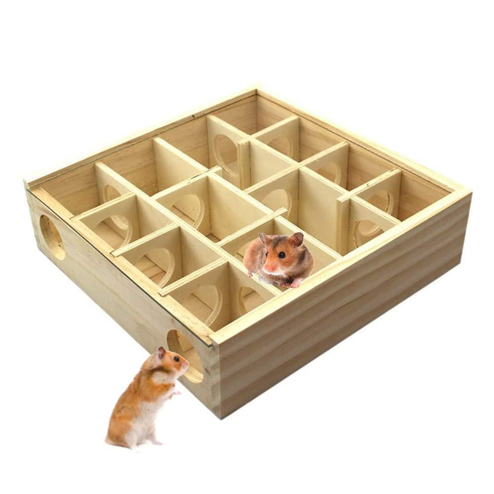 DINGZHAO Hamster Maze, Glass Cover Wooden Tunnel Toys Playing Small Animal House for Pet, Dwarf, Hamster, Gerbil, Rat Mouse - PawsPlanet Australia