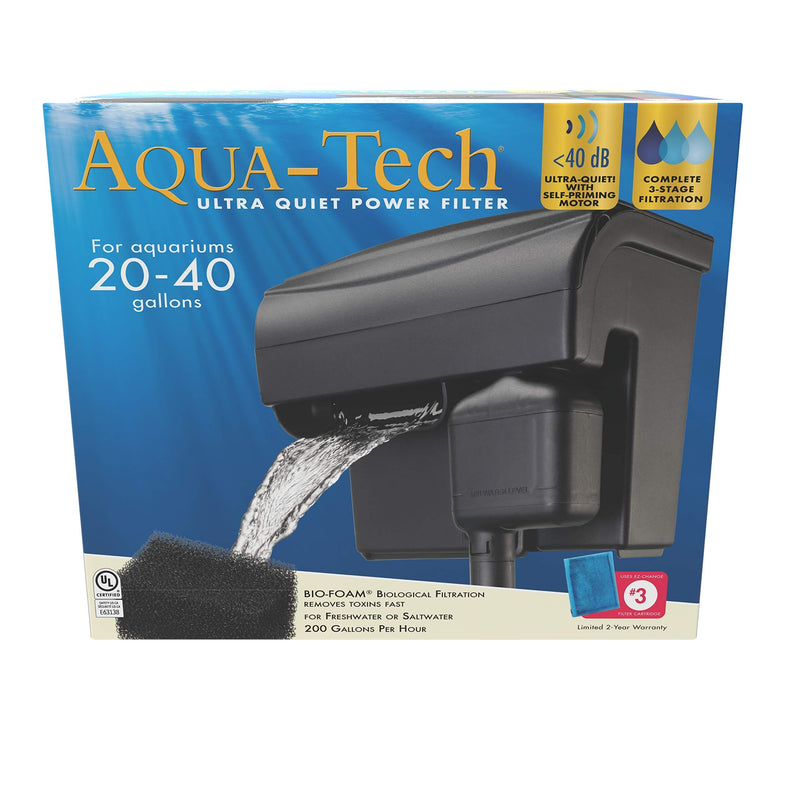 AQUA-TECH Power Filter for Aquariums, 3-Stage Filtration New - 20 to 40 Gallon - PawsPlanet Australia
