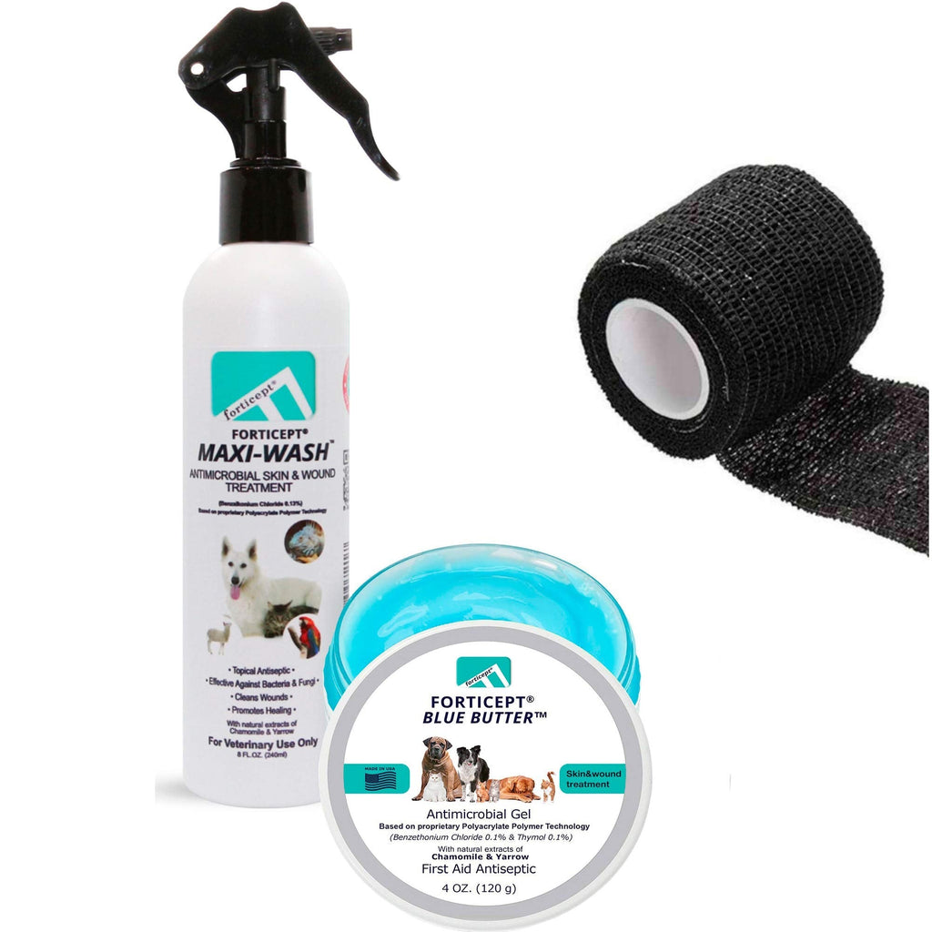 Forticept Hot Spot Treatment for Dogs Kit – Maxi-Wash Dog Itch Relief Spray 8Oz+ Blue Butter Dog Skin Irritation Treatment Ointment 4Oz + Self Adhesive Bandage Wrap - PawsPlanet Australia