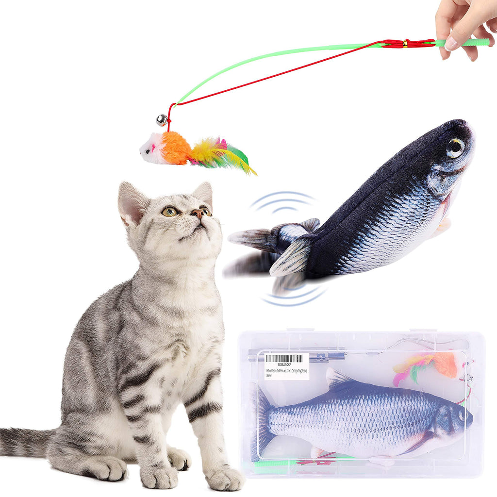 [Australia] - FiGoal Cat Toy Set Realistic Moving Fish Flopping Interactive Wiggle Moving Cat Kicker Fish Toy with Plush Interactive Cat Toys, Fun Toy for Cat Exercise Blue 