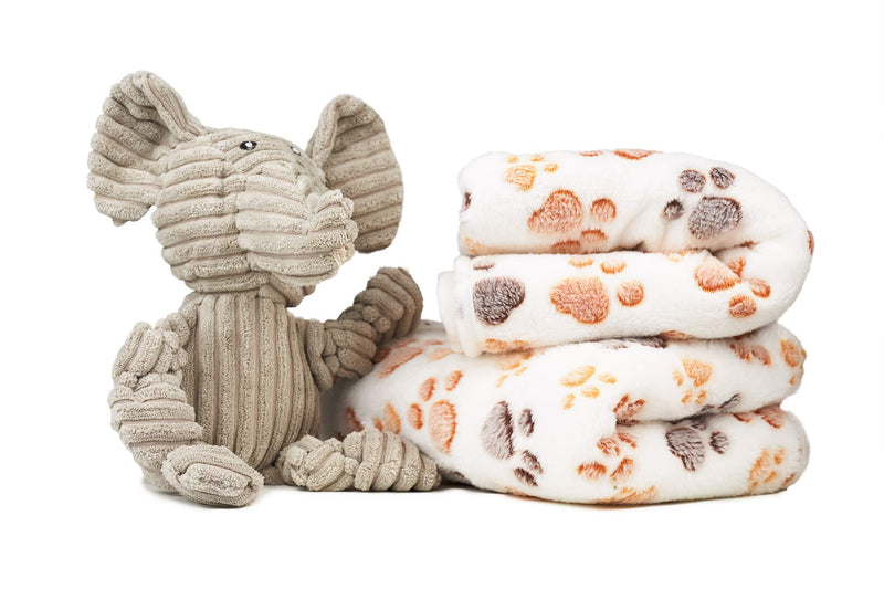 2 Pack Large Puppy, Pet, Dog Blanket Set with Plush Elephant Squeaky Chew Toy. Ideal Puppy Starter Kit, Cozy Paw Print Pet Blanket, for Small/Medium Dogs, as a Throw for your Couch/ Sofa or Puppy Bed. - PawsPlanet Australia