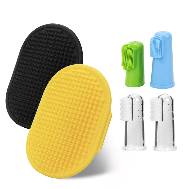 [Australia] - None/Brand Soft Rubber Pet Bath Shampoo Brush for Dog and Cat Skin Massage, Hair Grooming Silky, Soft Safe Finger Toothbrush, Cleaning Pet Teeth Set 