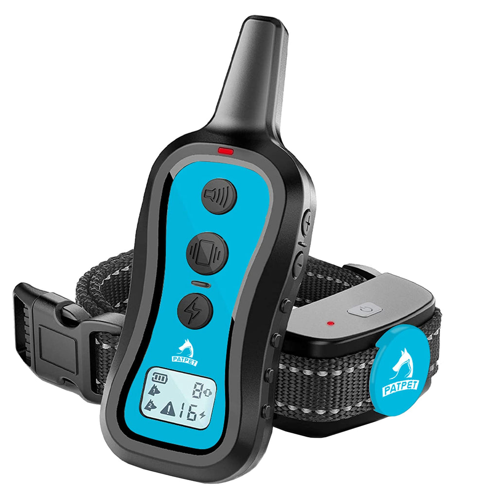 PATPET Dog Training Collar Dog Shock Collar with Remote, 3 Training Modes, Beep, Vibration and Shock, Up to 1000 ft Remote Range, Rainproof for Small Medium Large Dogs Baby Blue - PawsPlanet Australia