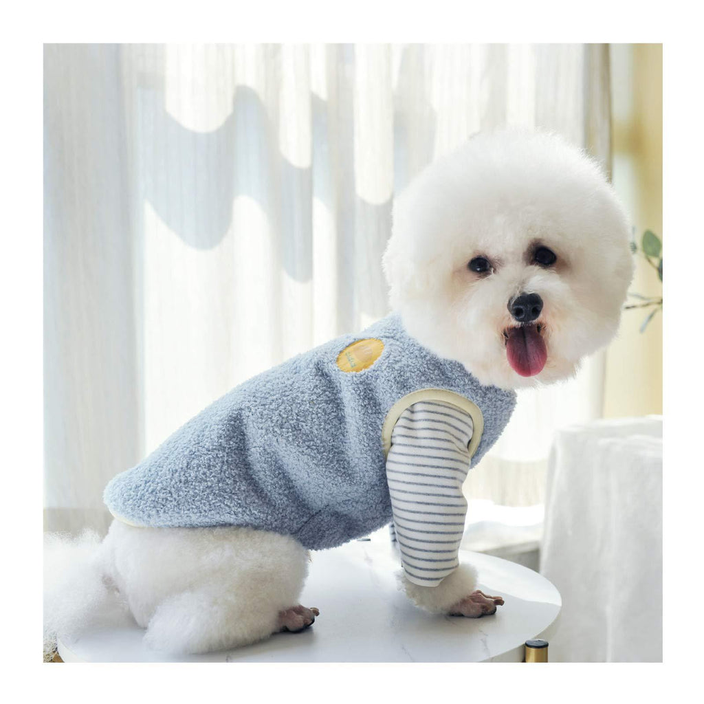 [Australia] - Loyanyy Fleece Lined Dog Vest for Winter Warm Soft Sweater for Small Medium Dog Cat Cute Puppy Kitten Clothes Blue 