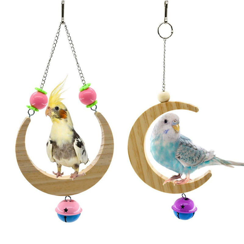 [Australia] - CooShou 2pcs Bird Natural Wood Swing Toys with Bells Bird Hammock Bird Hanging Stand Perch for Small Birds Budgerigar, Parakeet, Conure, Cockatiel, Mynah, Love Birds, Finches 