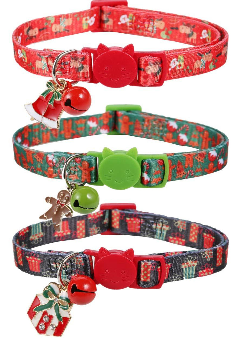 [Australia] - BoomBone 3 Pack Designer Cat Collar Christmas, Breakway Kitten Collar with Bell and Cute Pendants 