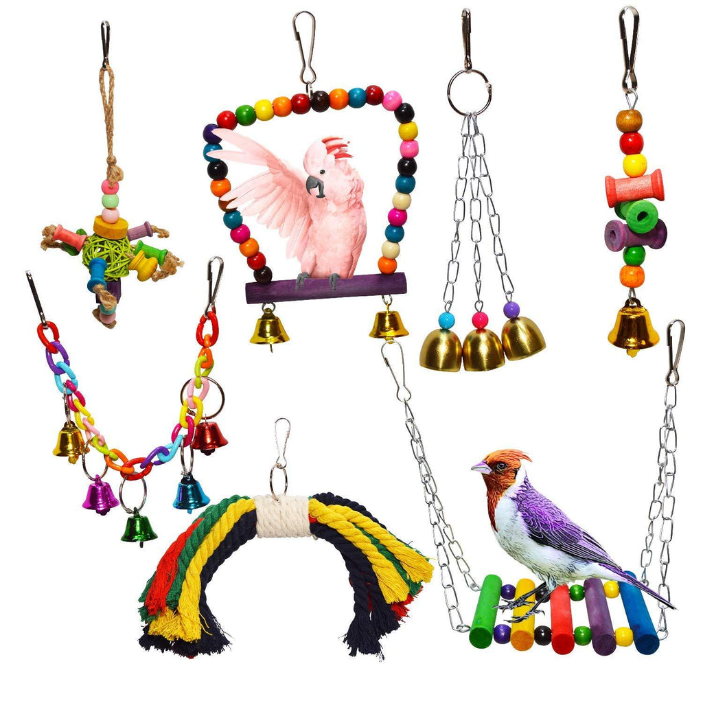 PERIQUITO Bird Toys Parrot Toys Parakeet Toys for Small Birds Parrot Budgie Budgerigar Parakeet Love Bird Peony Cockatiel Toys Finch Wood Hammock Swing Hanging Bells Rope Ladder perches 7 Pieces - PawsPlanet Australia