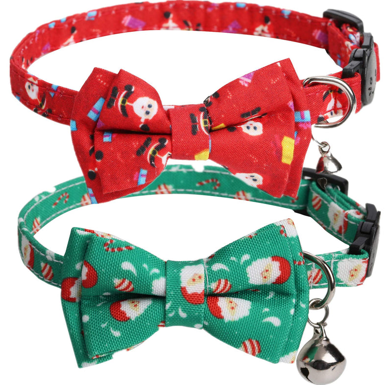 [Australia] - Pawskido Christmas Cat Collar Bowtie, 2 Pack Bow Tie Breakaway Kitten Collar with Bell 