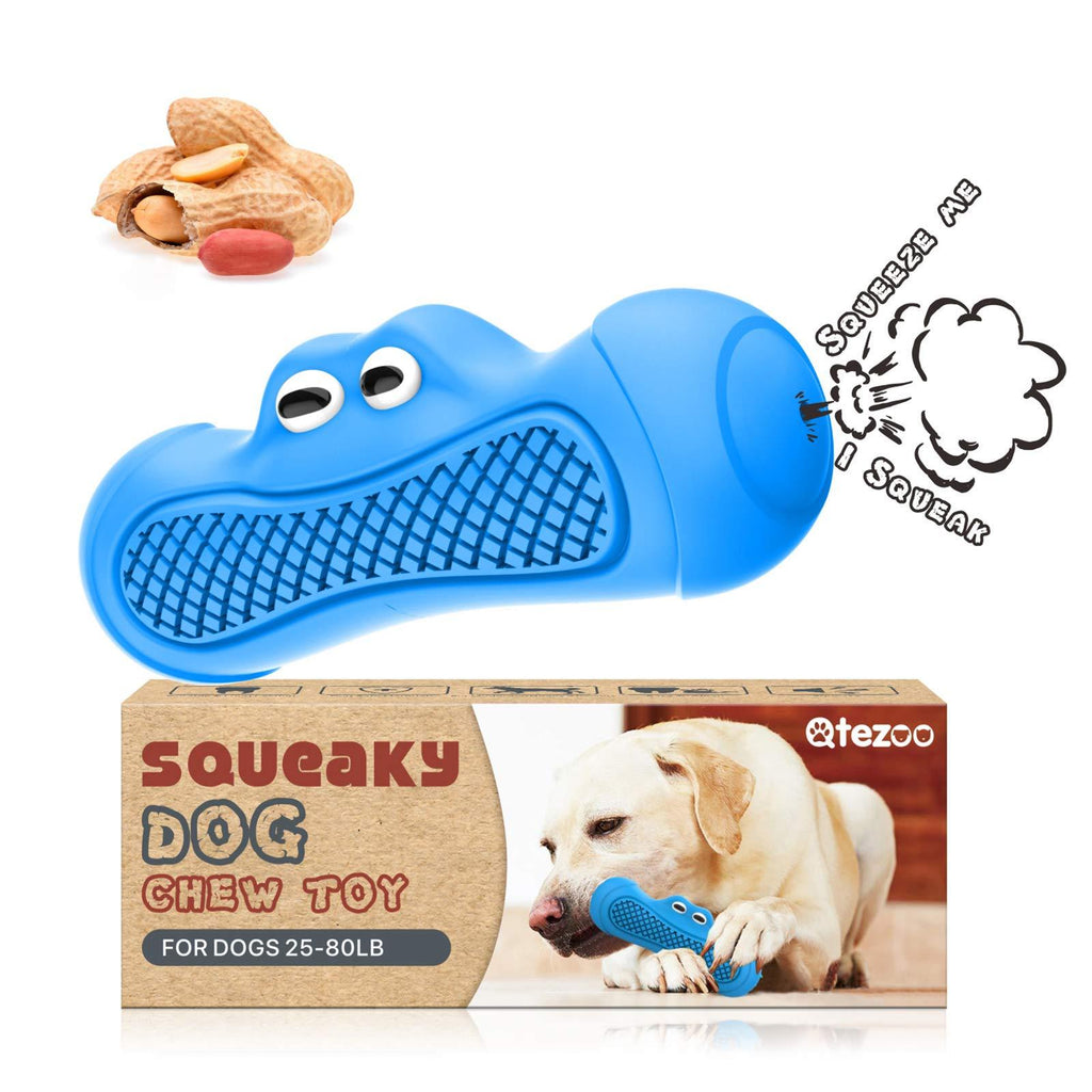 [Australia] - Qtezoo Squeaky Dog Toys, Durable Dog Chew Toy Clean Teeth for Aggressive chewers-Hardly Indestructible Rubber Dog Toys Interactive Exercise for Medium and Large Breed 6.3”L Blue 