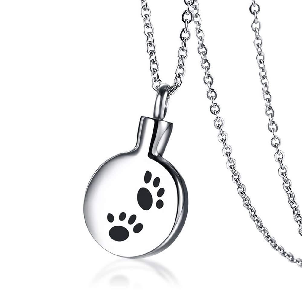 [Australia] - Cat Dog Paw Print Necklace for Pet Lovers Animals Cremation Jewelry Urn Necklace for Ashes Personalized Stainless Steel Pendant Necklaces 18.9" Remembrance Keepsake Gift for Loss of Loved Furry Friend 