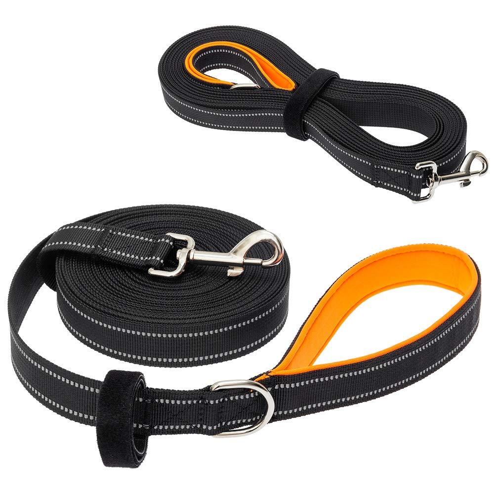 Dog Training Lead Leash - Heavy Duty Long Line Strong Nylon Reflective Strap with Pdded Handle for Medium/Large/Extra Large Dogs Training Running Camping 10 Meters Black - PawsPlanet Australia
