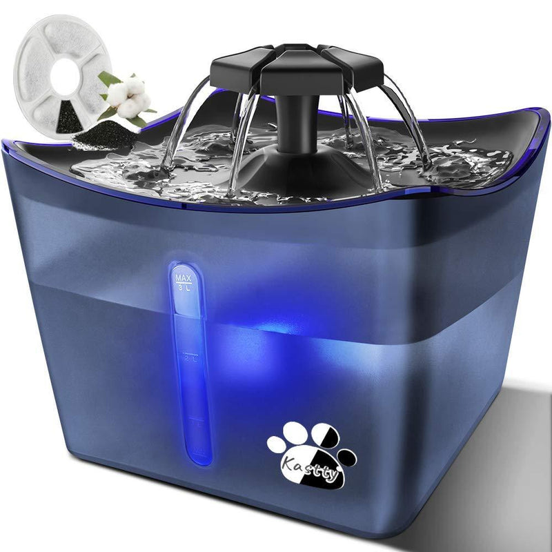 Kastty Cat Water Fountains, Pet Water Fountain, Whisper Quiet 3L/101oz Kitty Water Fountains, Water Bowl Drinking Fountain for Cats, Cat Water Dispenser with LED Light,1 Cat Waterer Filter Semi-transparent - PawsPlanet Australia