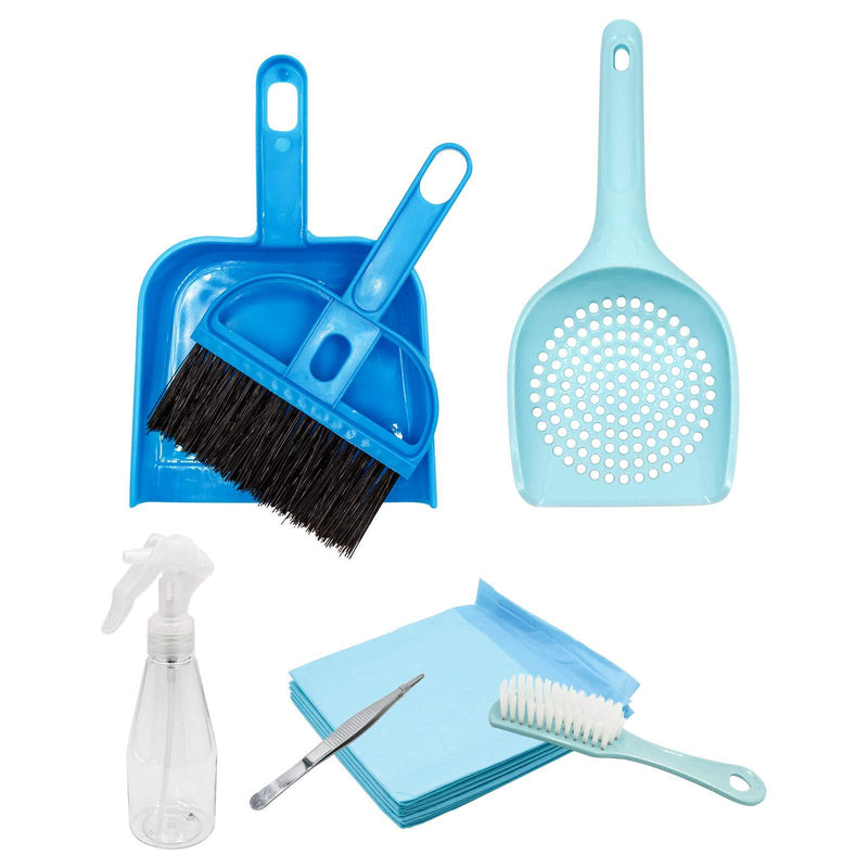 [Australia] - Small Animal Cage Cleaner, Pet Cleaning Tool Set Mini Broom Brush, Dustpan and Pet Mat for Guinea Pigs, Cats, Hedgehogs, Hamsters, Chinchillas, Rabbits, Cage Cleaning Tool Set for Animal Waste Blue 